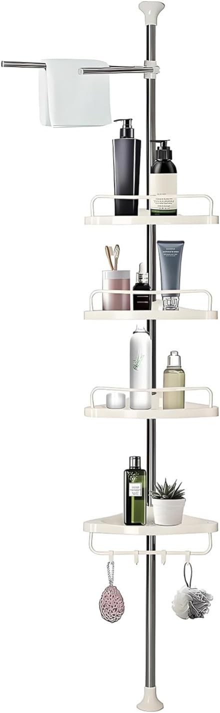 4 Tier Adjustable Telescopic Shelf Bathroom Organiser Corner Rack Shower Shelf Caddy Holder Bathroom Shelves Shower Corner Shelf Adjustable Shower Caddies Bathroom Organiser 273-325cm