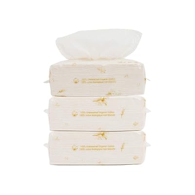 Organic Cotton Dry Baby Wipes For Sensitive Skin - Cashmere Feel, Wet and Dry Dual Use for Baby and Adult Skin Care and Daily Use3 packs, 100 WipesPacks