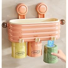 Toothbrush Holder for Bathroom,3 Cups Toothbrush Holder Set Wall Mounted, Ideal Bathroom Accessories Organization (Cream Powder)