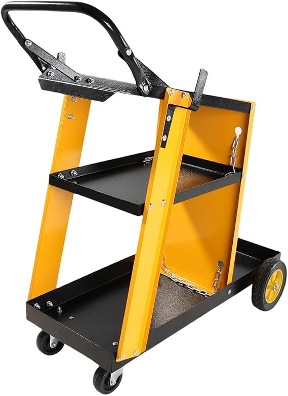 Welding Cart, 3-Tier Heavy Duty Welder Trolley with 200 lbs Load Capacity, 4 Wheels & Safety Chains for MIG/TIG/Plasma Cutter, Steel Welding Machine Cart with Tank Storage