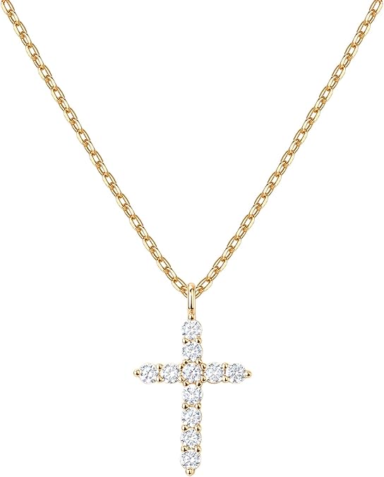 PAVOI 14K Gold Plated Cubic Zirconia Cross Necklace for Women | Cross Faith Pendant Necklaces