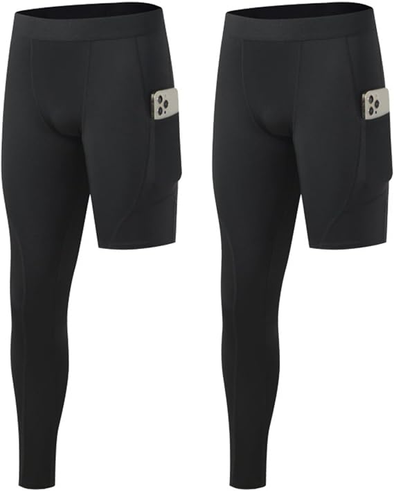 2 Pack Men's One Leg Compression Pants, S-3XL