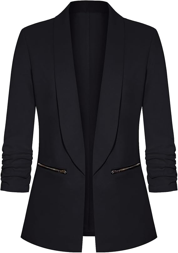 Womens Casual Blazer Ruched 3/4 Sleeve Work Office Suit Jackets