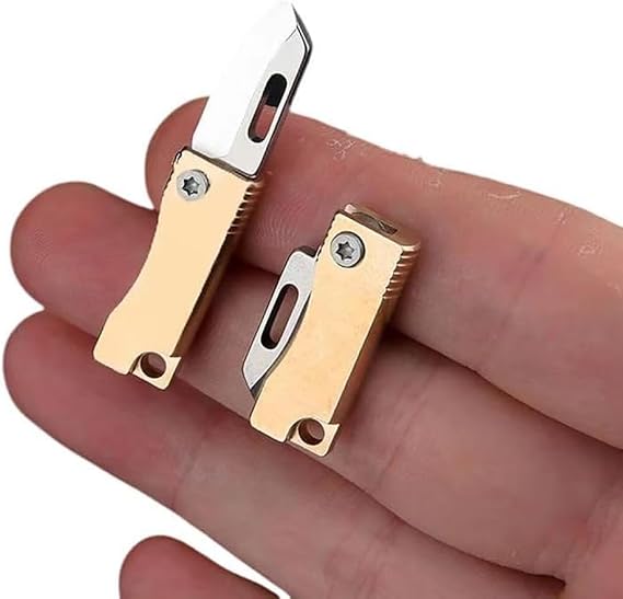 2 PCS Super Mini Brass Package Opener Knife, EDC Tiny 2.4cm(1.1in) Hang on a keychain, Ultralight 12g(0.42oz)