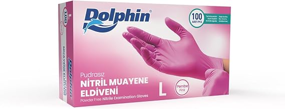 Dolphin Pembe Nitril Eldiven Pudrasız (L) 100'lü Paket