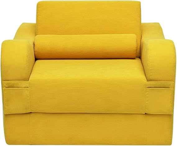 Folding Bed Couch,Foam Floor Sofa,Modern Couch,Sponge Compression Sofas,Comfy Corduroy Couch,for Living Room,Playroom, No Assembly Required(Yellow)