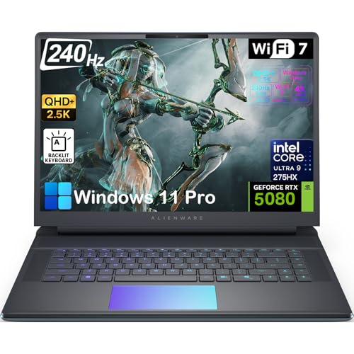 Alienware 16 Area 51 Gaming Laptop - NVIDIA RTX 5080 16GB GDDR7 Intel Ultra 9 275HX CPU 16 QHD 240Hz 500 nit Display WiFi 7 Win 11 Pro & Office License AlienFX RGB KB 32GB DDR5 | 1TB SSD