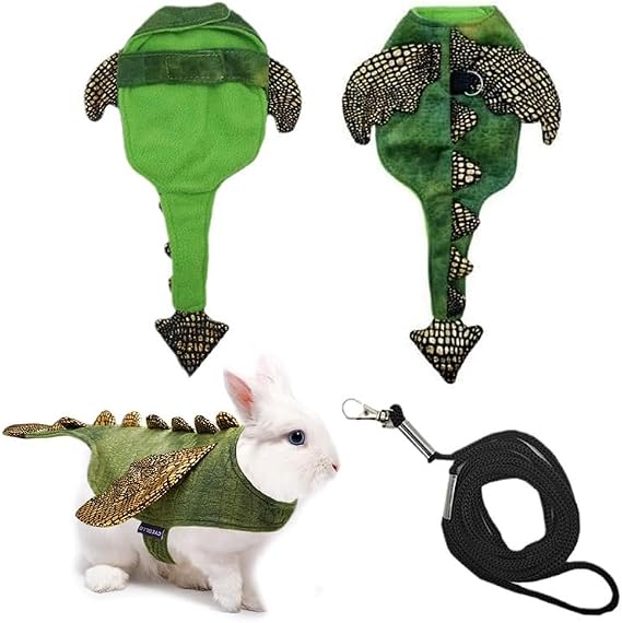 Rabbit Harness Leash Set, Halloween Rabbit Costume Adjustable Small Animal Dinosaur Leash Harness for Rabbits (Large