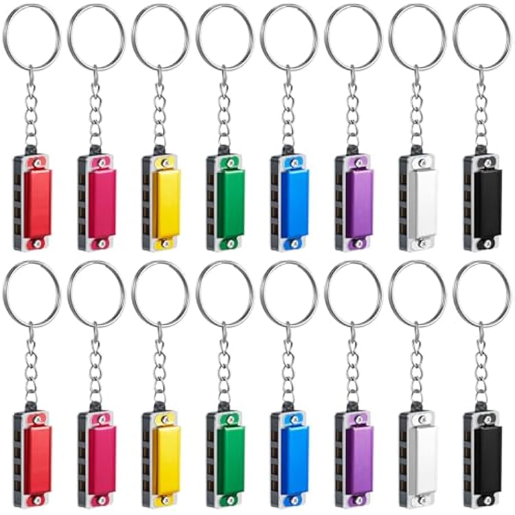 Ecally 16 Pcs Mini Harmonica Keychain Operation Christmas Favors Portable Wind Instruments 4 Holes 8 Tunes Harmonica Music Party Favors Cute Music Keychain Accessory Multicolor