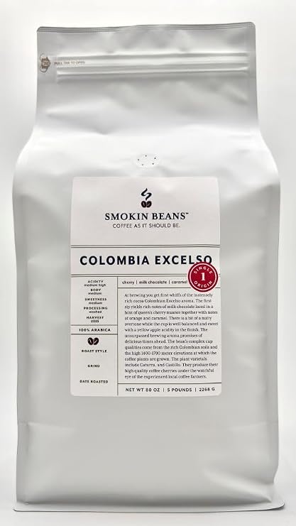 Smokin Beans Colombia Washed Whole Bean, Medium Roasted Today, 5-Lb, 1ct