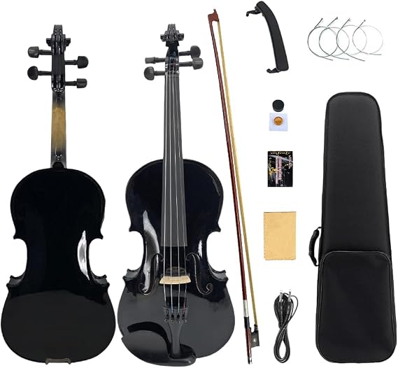 Yinfente Acoustic Violin Electric Violin 4/4 Full Size Violin 4 String Maple Spruce For Student,Violin For Beginners violin Case,Brazilwood Bow,Cable,Cleaning Cloth,Rosin,Bridge