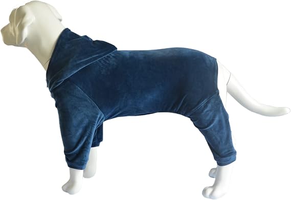 Dog Pajamas Pet Jumpsuits PJS for All Seasons, Velvet Dog Hoodies 4 Legs Four Feet Dog Onesies Stylish PJS Puppy Costume Cotton Liner Warm Pet Clothes for Small Medium Large Dogs Darkblue XL