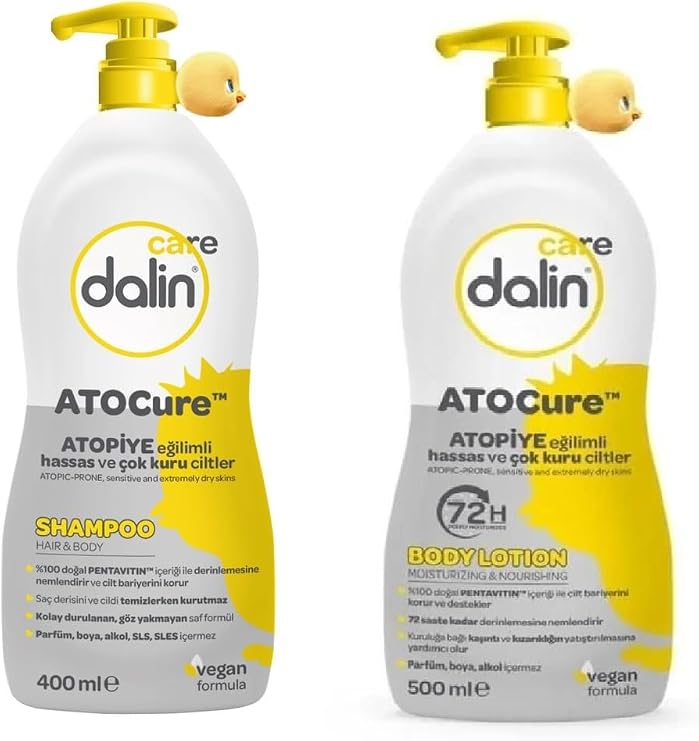 Dalin Care Atocure 2'li Set, Şampuan 400ml & Vücut Losyonu 500ml, Atopik Cilt Bakım