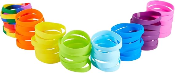 BLUE PANDA Silicone Wristbands - 48 Pack, 8 Colors, 8.1 In Circumference - Team Color Wristbands - Stretchy Colored Silicone Bands for Sports Events