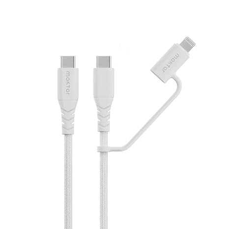 Maktar CCL 2-in-1 USB-C to Lightning & USB-C Cable | MFi Certified | 60W Fast Charging | Nylon Braided 1.2m | for iPhone iPad MacBook Android