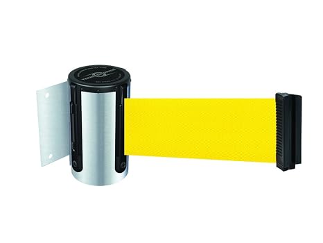 896-STD-1S-MAX-NO-Y5X-C Wall Mount Unit with Retractable Barrier, Satin Chrome, 13' No Custom Yellow Webbing Standard Belt