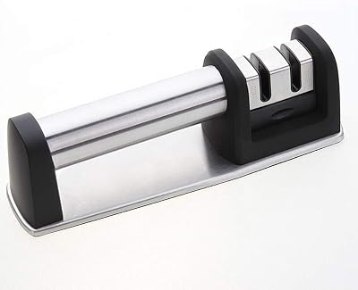 Knife Sharpener, Ergonomic Knife Sharpening Tool for Kitchen Knife, Slicing Knife, Fruits Knife, 2-Stage Diamond Coated Wheel System by FUNZON US-FH002 Silver