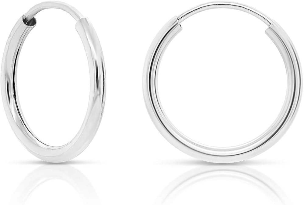 14k White Gold Thin Flexible Endless Hoop Earrings, Cartilage Earrings