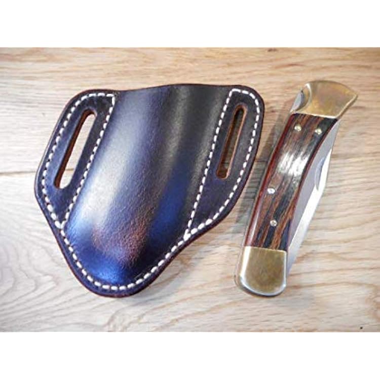 Birsppy Pancake Custom Leather Knife Sheath fits a Buck 110112 Right Draw. Buffalo Leather. Dark Oiled