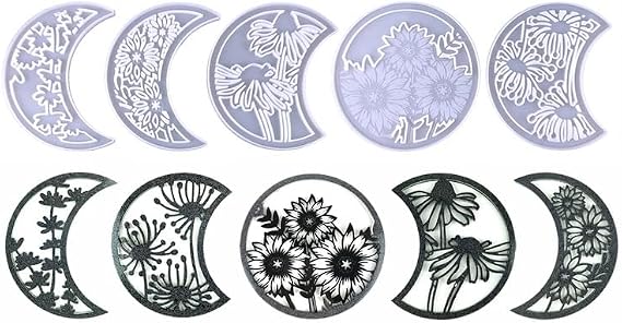 Moon Phase Floral Silicone Molds 5Pcs Boho Wall Art Epoxy Resin Molds 7888