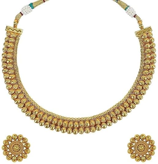 I Jewels 18K Gold Plated Indian Wedding Bollywood Stylish Golden Necklace with Earrings for Women (MC062-MC125)