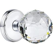 Passage Door Knobs Polished Chrome, Hall Closet Door Knobs Interior No Lock, Clear Faceted Crystal Glass Door Knobs Kit, DPQBS-003