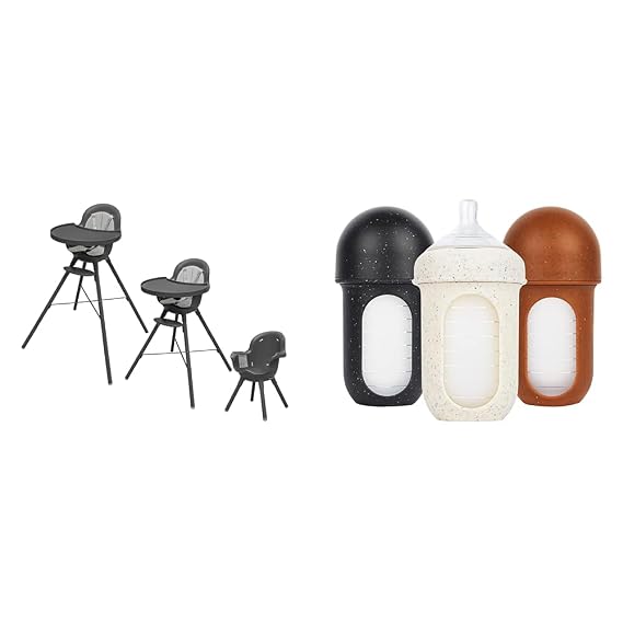 Boon Grub Adjustable High Chair & Nursh Reusable Silicone Baby Bottles with Collapsible Pouch - Set of 3
