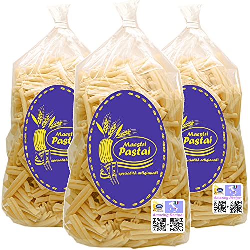 Maestri Pastai, Gourmet Caserecci Italian Pasta CasareccePack of 3, from casereccio which means homemade, Special Series 42, Premium Quality From Mercato San Severino, Italy, 17.66 oz each