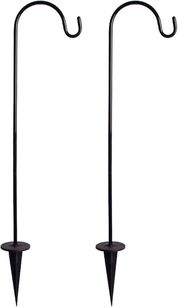 2 Pack Shepherds Hooks for Outdoor, 26.77 Inch Adjustable Stakes | Adjustable outdoor shepherds hooks for hanging plants, solar lights, lanterns, bird feeders, and garden decor