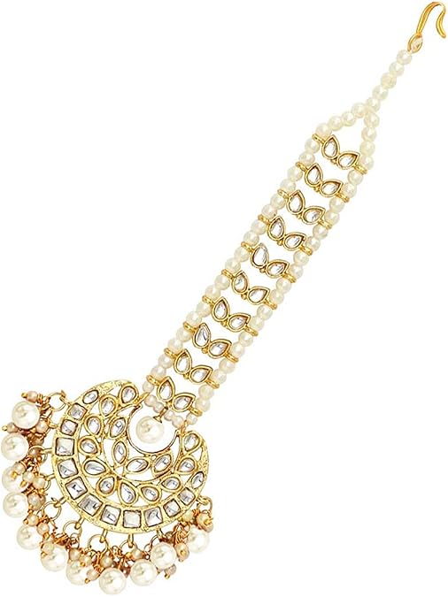 Aheli Faux Kundan Maang Tikka Matha Patti Indian Traditional Bollywood Jewelry Gift for Women Blue