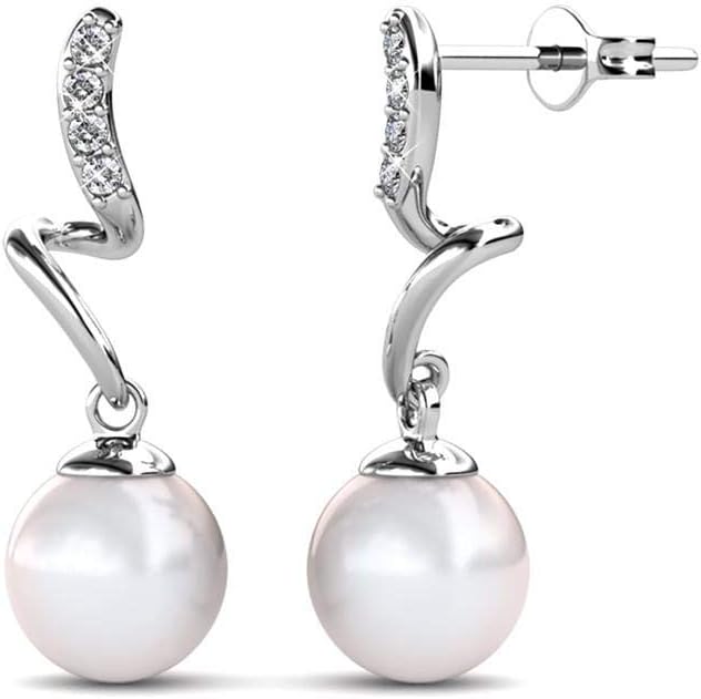 Cate & Chloe Ophelia 18k Gold-Plated Dangle Pearl Earrings with Simulated Diamond Crystals, Elegant Jewelry for Women, Gift for Her on Christmas, Anniversary, Birthday