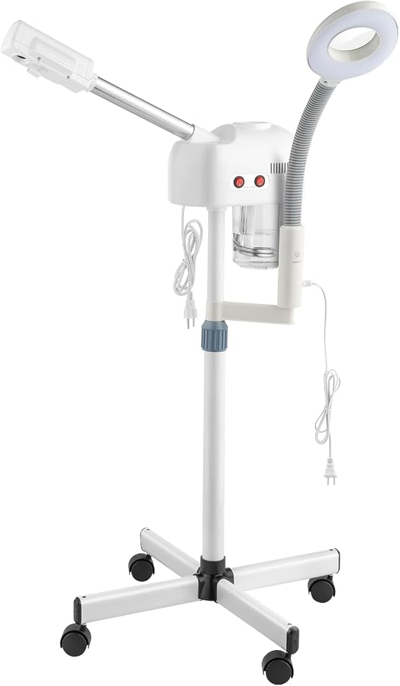 Facial Steamer Professional with Hot Mist Ozone Function, 3X LED Magnifying Lamp, Face Steamer for Home and Salon Spa Use, 360 Rotatable Nozzle & Adjustable Height