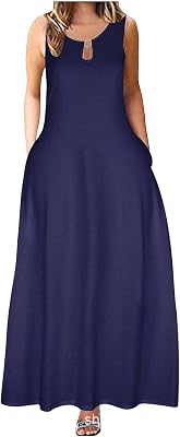 Womens Maxi Long Summer Elegant Dress Sleeve Neck Short Round Pockets Swing Comfort Beach A Line Party
