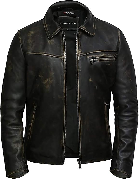 BRANDSLOCK Mens Genuine Leather Biker Jacket Cowhide