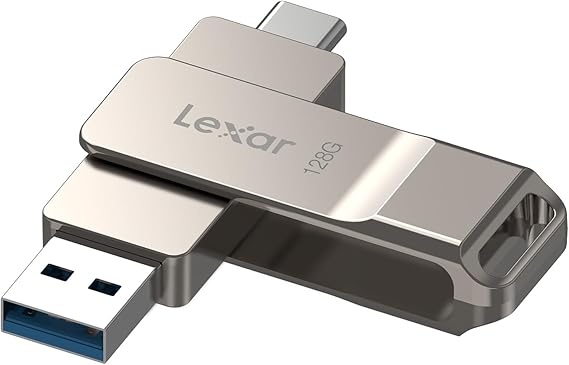 Lexar D40E 128GB Dual USB 3.2 Gen 1 Type-C Jump Drive, Champagne Silver | USB-C Flash, Metal Housing, Swivel Design, Thumb Drive