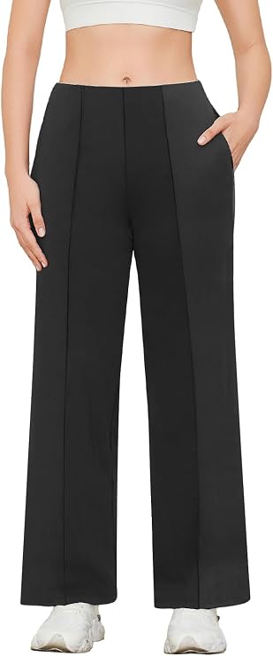 JBT Wide Leg Pants Woman: High Waisted Yoga Pants with Zipple Pockets - Women's Stretchy Business Trousers