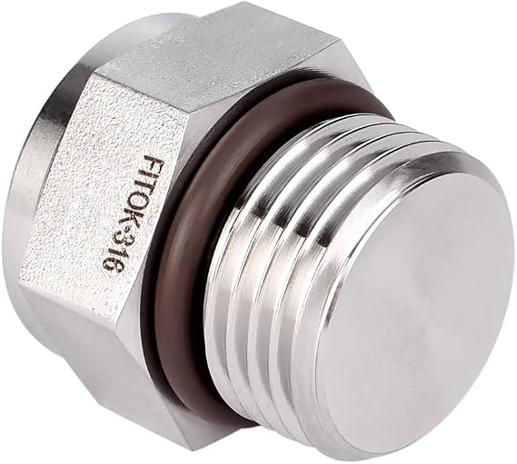 316 Stainless Steel Pipe Fitting Hex Head Plug with O-Ring 1 5/16-12 Male SAE/MS Straight Thread, SS-PP-ST21