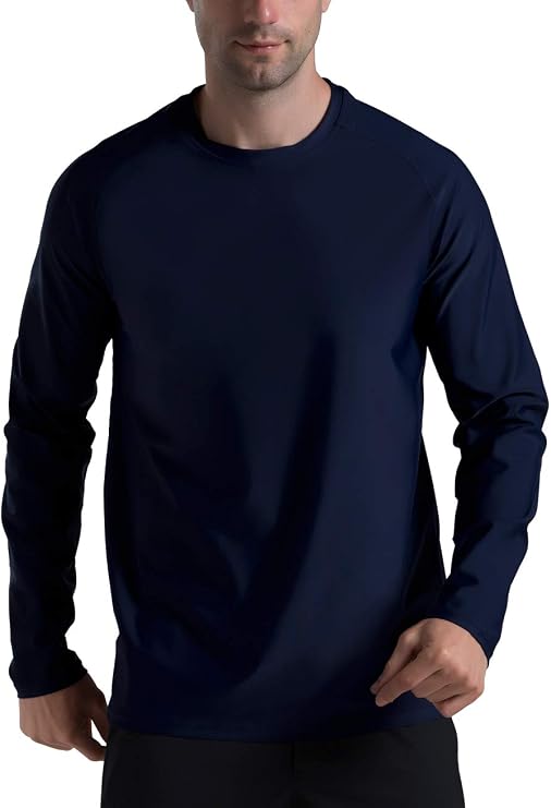 THE GYM PEOPLE Men's Cooling Ice Silk Long Sleeve Running T-Shirts Loose-Fit UPF 50+ Outdoor Athletic Workout Shirts