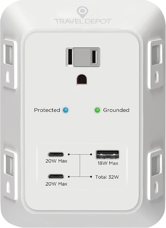 Travel Depot 5-Outlet Wall Outlet Extender with Surge Protector, (White)