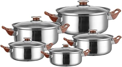 Nonstick Kitchen Cookware Sets, Stainless Steel Cookware Pot, Stainless Steel Cooking Pot Set with Glass Lids for Gas Electric Halogen Ceramic Induction Hobs