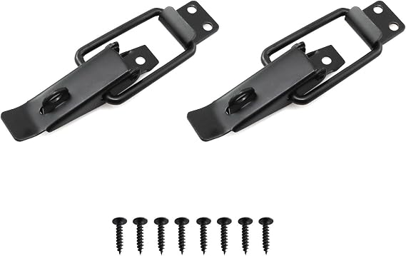 HJGarden 2PCS Toolbox Electrophoresis Black Latch Vertical Hook Fastener Spring Loaded Toggle Latch Hardware Accessories for Box Case Drawer Wardrobe