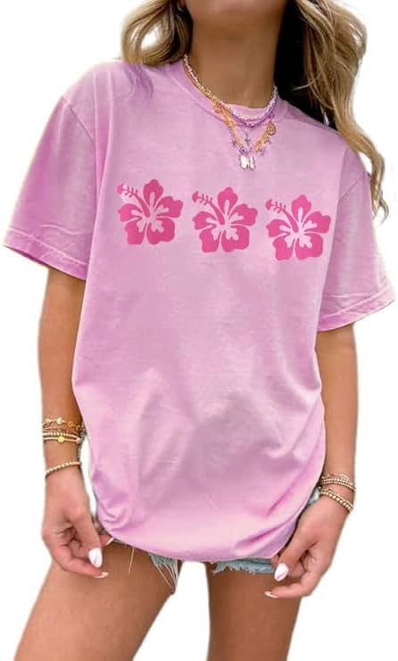 Women's Oversized Graphic T Shirt Teen Girl Cute Tees Y2k Hawaii Beach Tops