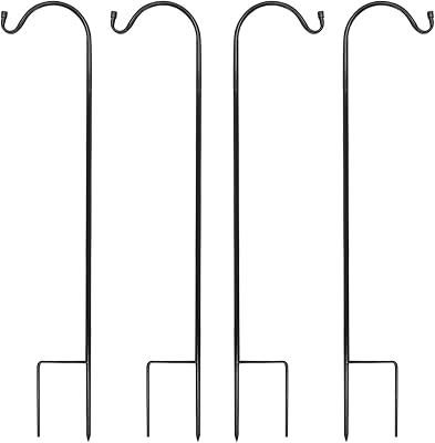 Urban Deco 4PK Heavy Duty Shepherds Hook, 37 Inch Tall Adjustable Height Shepards Hooks for Outdoor, Plant Hangers Garden Stakes, Plant Hooks Pole for Wedding, Garden, Outdoor
