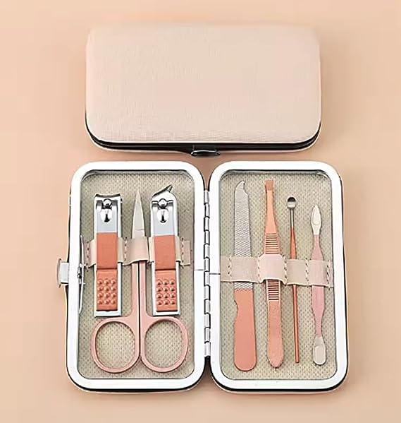 7 Parça Profesyonel Manikür Pedikür Seti, Tırnak Makası, Kaş Makası, Cımbız, Rose Gold no:2-3