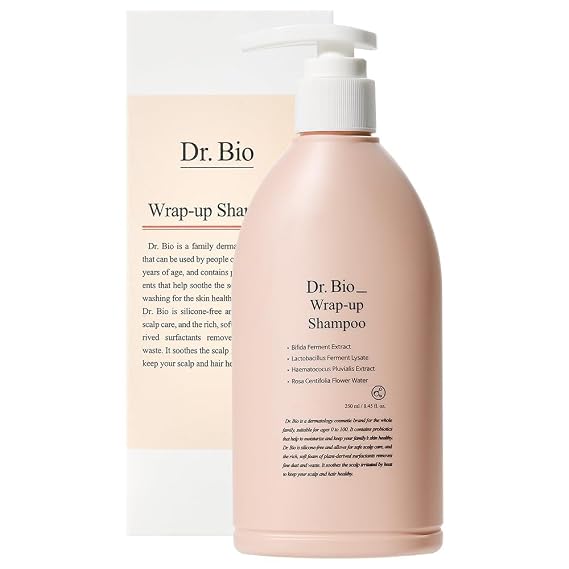 Dr.Bio Wrap-Up Shampoo, Hydrating and Soothing with Probiotics and Cica, Hair and Scalp Care for Sensitive Scalp, Smooth and Shiny Hair, Vegan, Silicone & Paraben Free (250ML, Shampoo)