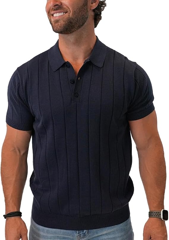 The Normal Brand Men'S Robles Rib Stitch Polo Navy Xxl