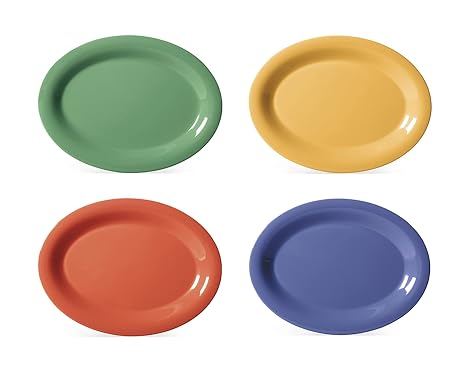 G.E.T. OP-950-MIX-EC Melamine Oval Serving Platter / Dinner Plate, 9.75" x 7.25", Assorted (Set of 4)