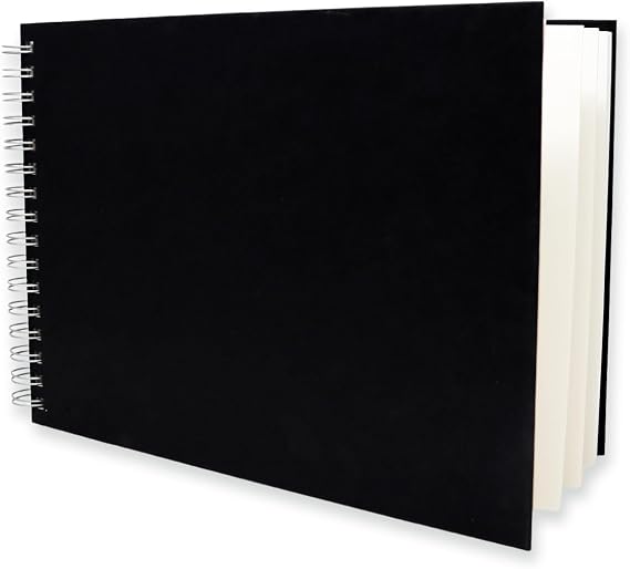 Artway Studio A4 Mixed Media Sketchbook - Landscape - 30 Pages (60 Sides) of 240gsm Mixed Media Paper - Black Hardcover Spiral Bound Pad for Drawing, Illustration & Mixed Media