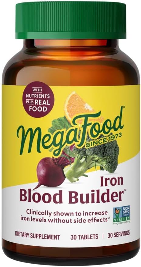 MegaFood Blood Builder Iron Supplement, Energy Support, Vegan, 30 Tablets