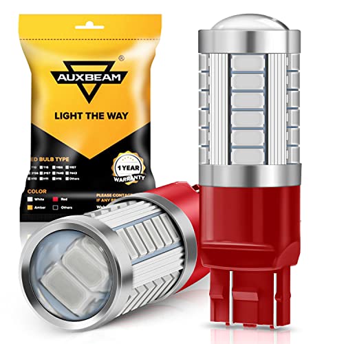 Auxbeam 7440 7443 LED Bulbs Brilliant Red for Tail Lights T20 7441 7444 Replacement Kit for Stop Brake Lights, 33-SMD LED Chips with Projector, Pack of 2 Need Resistors